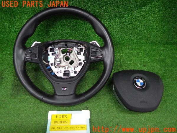 3UPJ=9166860617]BMW 523i M-SPORT Package(XG20 F10)前期 純正 パドルシフト ステアリング 本革 ハンドル エアバッグ付 中古_1