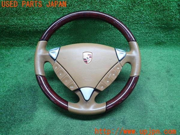 3UPJ=9173730617]ポルシェ カイエンS 955(9PA 並行車)2003y 純正 ステアリングホイール ハンドル 木目 ウッド 957 エアバッグ エアバック 中古_1