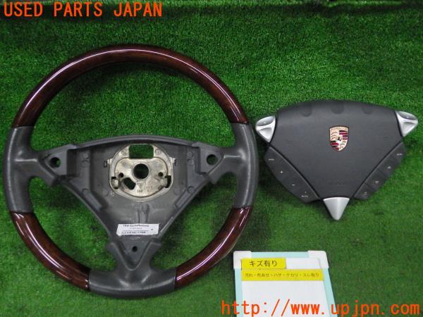 3UPJ=9173820617]ポルシェ カイエン(9PABFD 955 2006y)前期 純正 ステアリング ウッドコンビ ハンドル 木目 エアバッグ エアバック 中古_1