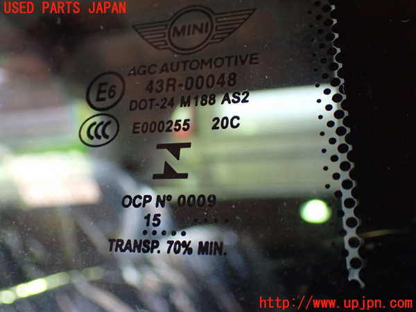 1UPJ-9229611380]BMW ミニ(MINI)クーパー F56(XM15)右クォーターガラス 中古 AGC M188 43R-00048_2