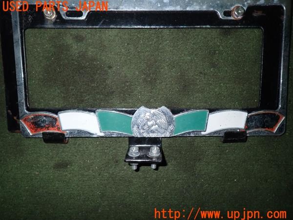 3UPJ=9231250001]三菱ジープ(J58)純正 ナンバープレートブラケット ホルダー 社外フレーム付き メキシコ 国旗 中古_3