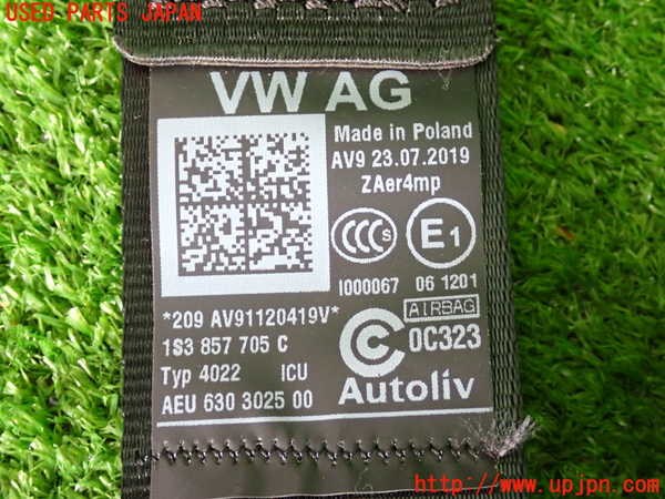 2UPJ-9236447075]VW up! GTI(アップ GTI)(AADKR)助手席シートベルト 中古_3