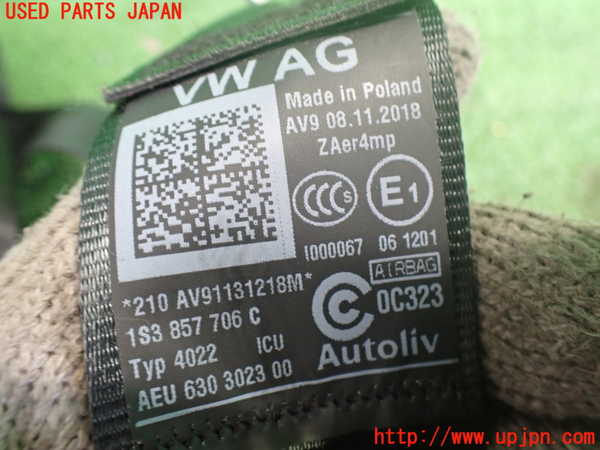 2UPJ-9237527045]VW up! GTI(アップ GTI)(AADKR)運転席シートベルト 中古_2
